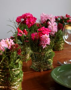 Juleblomster med mose og gull