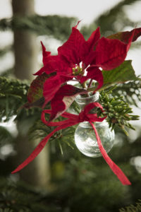 Små vaser på juletreet lar deg pynte med levende blomster