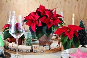 Juledekorasjon med tog for et festlig julebord